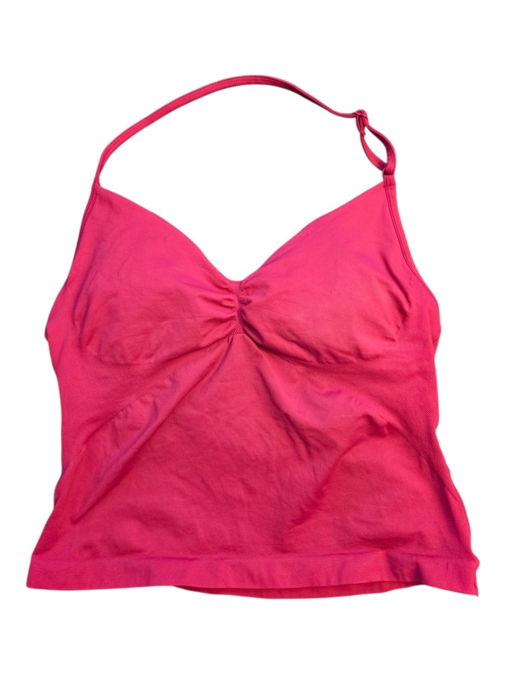 Hot Pink Halter Sports Bra Tank Top Cami Ruched Padded Yoga - Size L